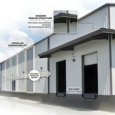 Gudang Struktur Baja Prefab Besar Kekuatan Tinggi Anti-Karat Mudah Dirakit untuk Logistik