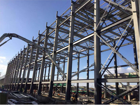 Pembuatan Cepat Struktur Baja Ringan Prefab Bangunan Besar Span Portal Frame Metal Warehouse