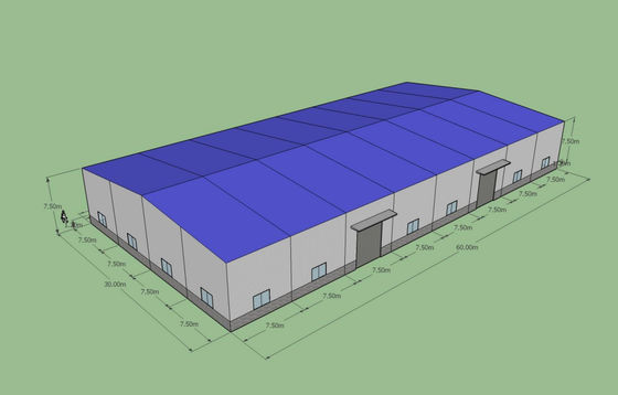 60x30x7.5m Gudang Baja Prefabrikasi ASTM A36 Q235B