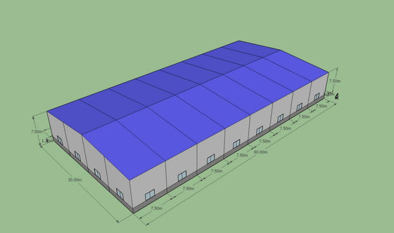 60x30x7.5m Gudang Baja Prefabrikasi ASTM A36 Q235B